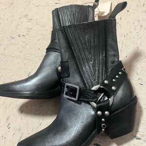 A.S.98 Black Leather Ankle Boots with Metallic Details
